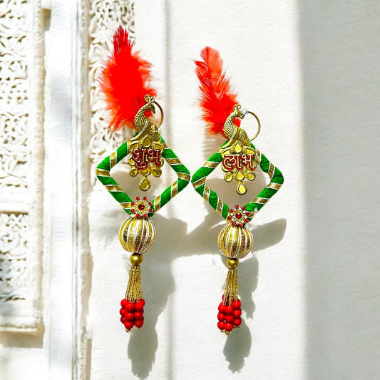 Shubh Labh Peacock Feather Wall Hanging SP-DW04