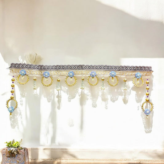 Designer Blue Flower & Golden Bead Toran for Main Door & Pooja Room SP-T02