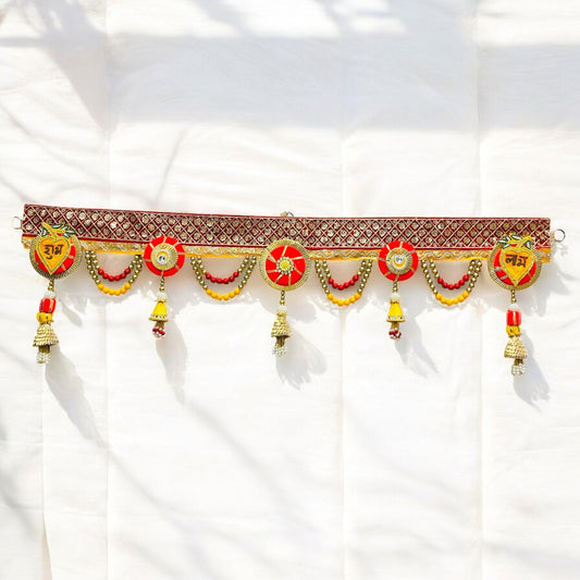 Shubh Labh Red-Golden Beaded Toran for Door Decoration SP-T05