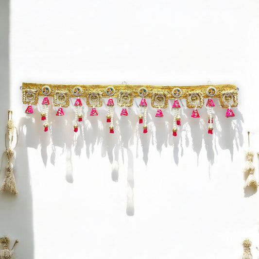 Golden Pearl-Pink Beaded Toran with Mirror Work SP-T06