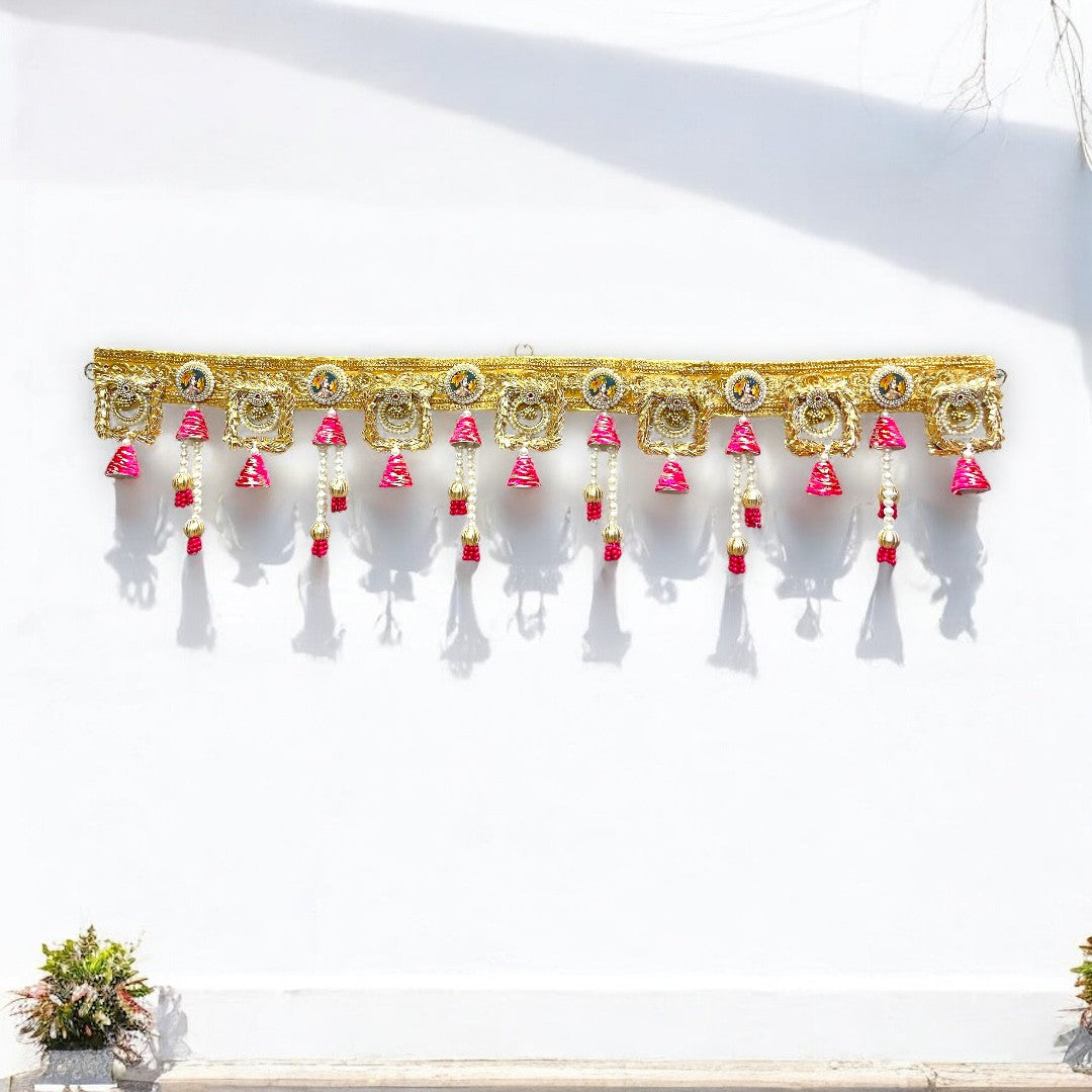 Golden Pearl-Pink Beaded Toran with Mirror Work SP-T06