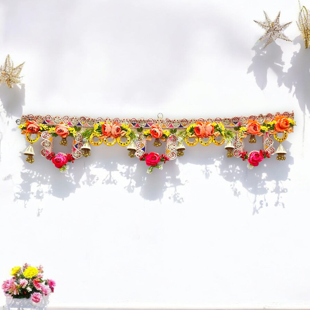 Vibrant Floral Toran with Roses & Golden Bells SP-T07