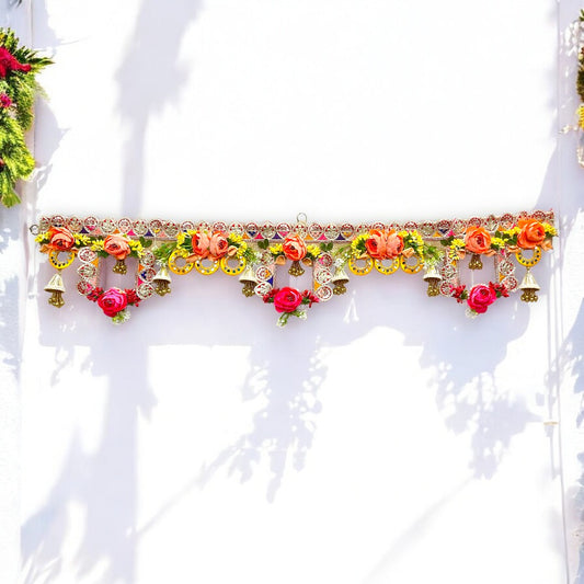 Vibrant Floral Toran with Roses & Golden Bells SP-T07