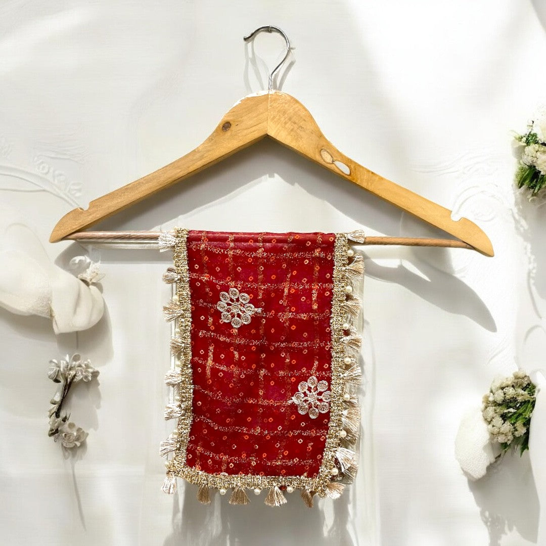 Crimson Bandhej Chunni with Pearl Gota Lace SP-H30