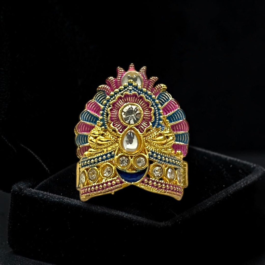 Exquisite Floral Design Meenakari Metal Mukut M-106 for Deity Idols