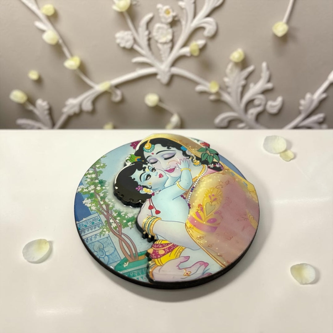 Yashoda Maa & Baal Gopal Acrylic 3D Magnet (8cm) Mother-Love Krishna Divine
