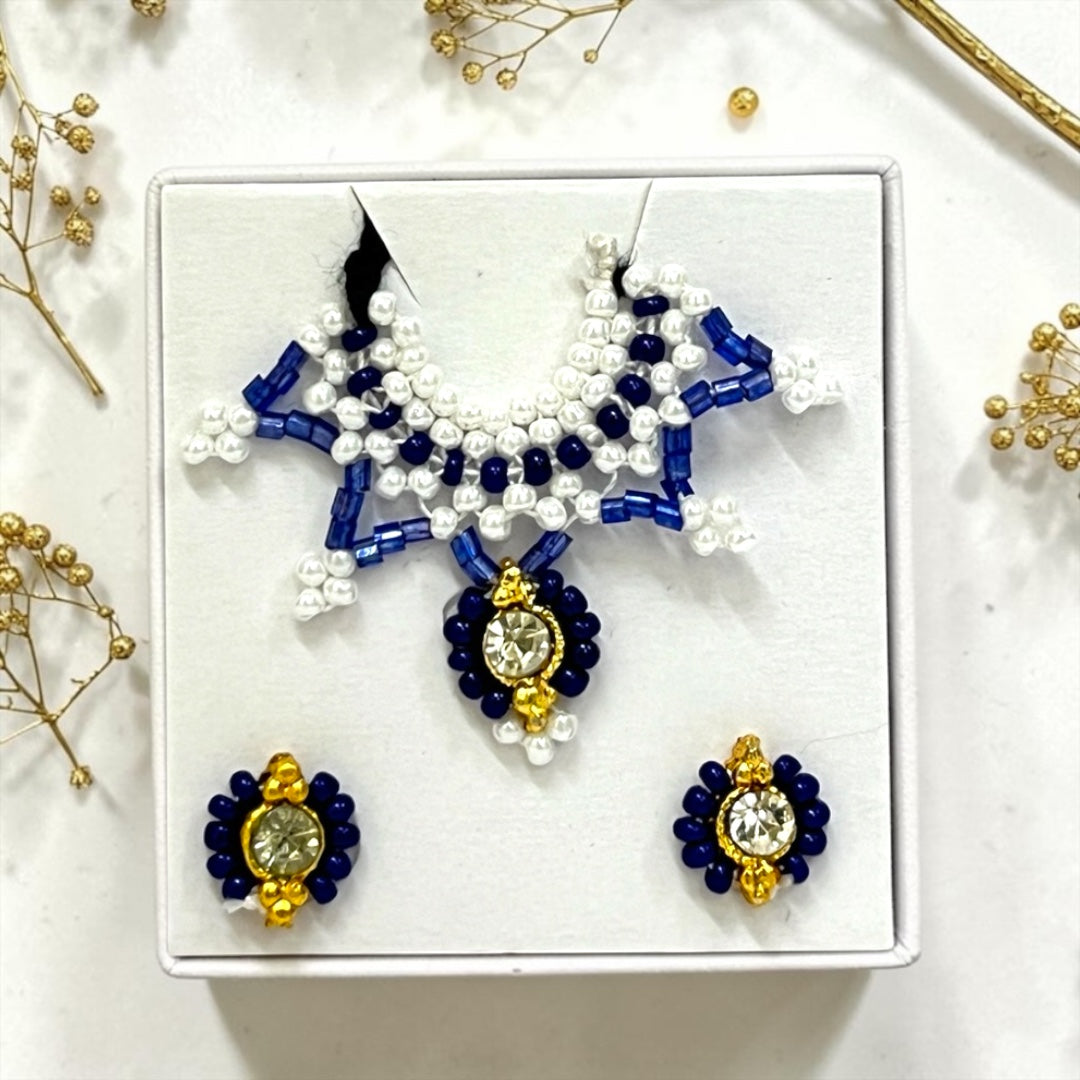 Premium Laddu Gopal Ji Kundal Maala Set SPC-626 | Tiny Pearl Shringar Necklace & Earrings for Kanha Ji Size 0, 1
