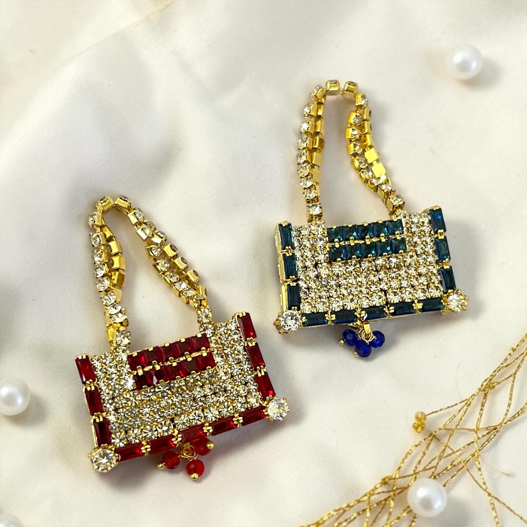 Royal Rectangular Designer Zerkin Studded Tote Purse (SPC-605) – Luxury Handcrafted Shringar Accessory with Crystal Bead Drops for All Divine Goddess Idols