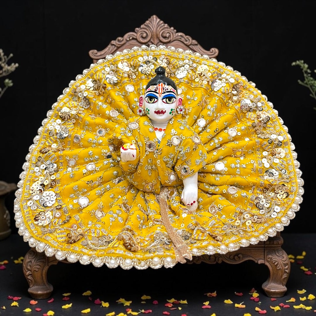 Premium Mirror Work With Pearl Lace Laddu Gopal Ji Heavy Designer Poshak SP-I14