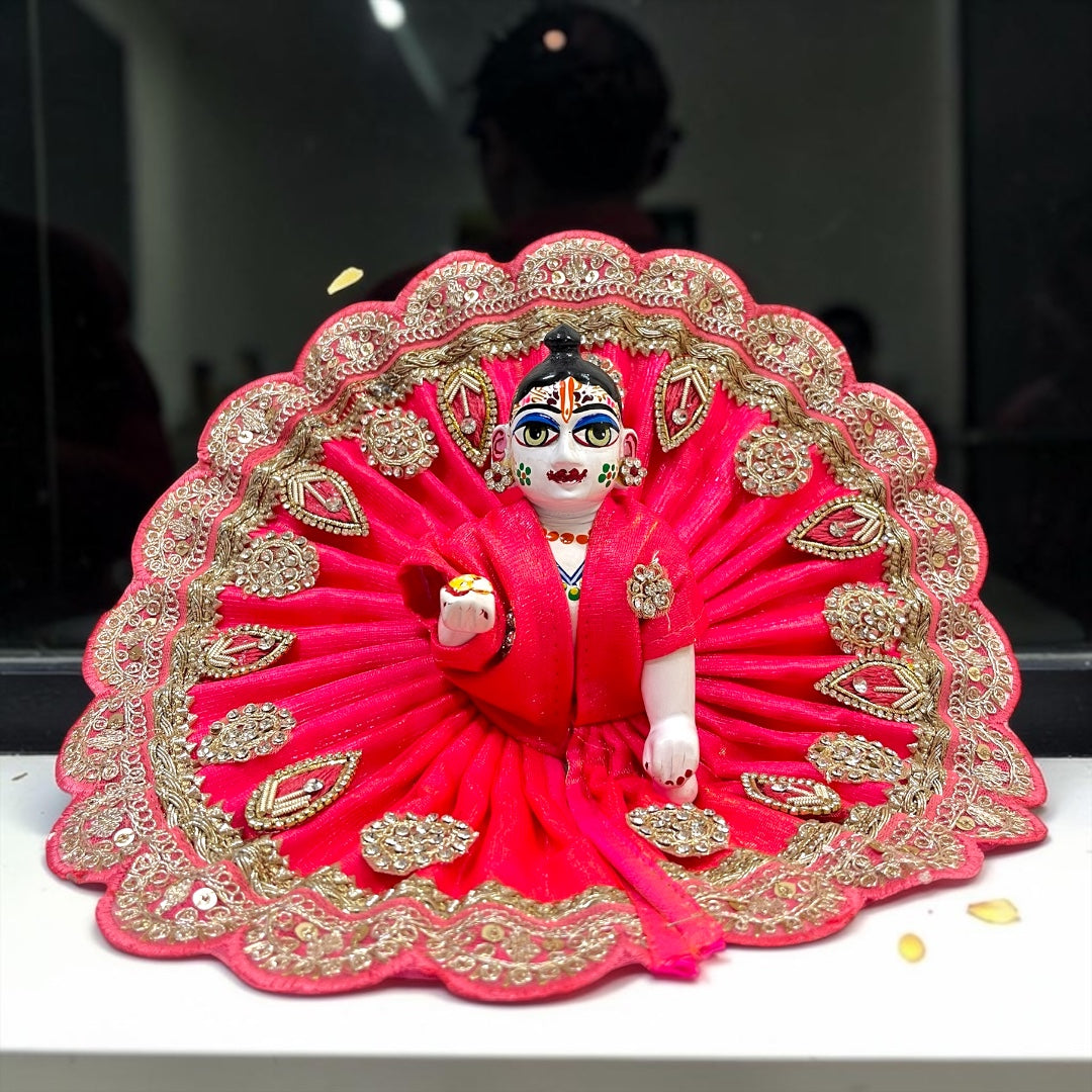Premium Pleated Silk Laddu Gopal Ji Poshak with Scalloped Zari Border – SP-H43