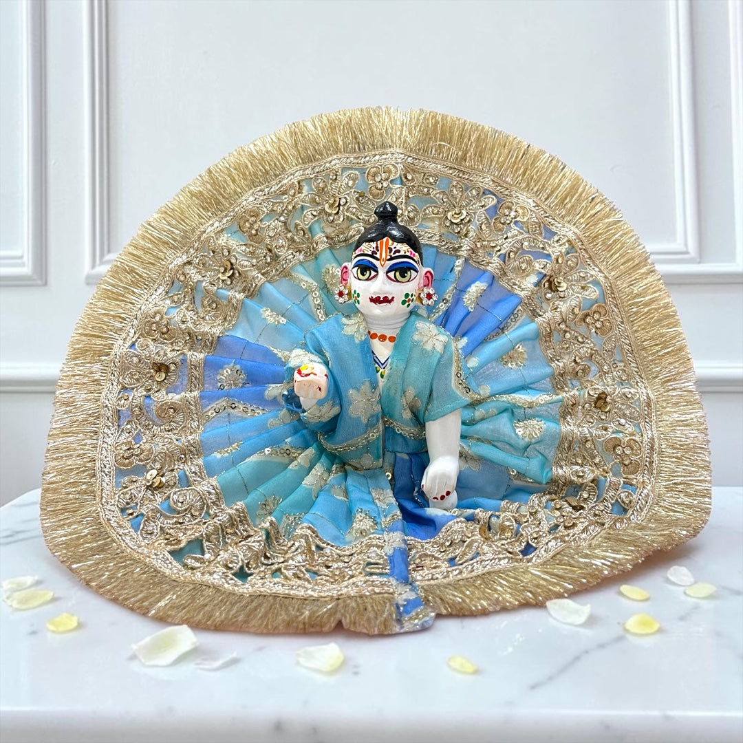 Premium Laddu Gopal Ji Janmashtami Special Poshak SP-I26 – Royal Golden Zari Embroidered Border with Exquisite Stone Detailing