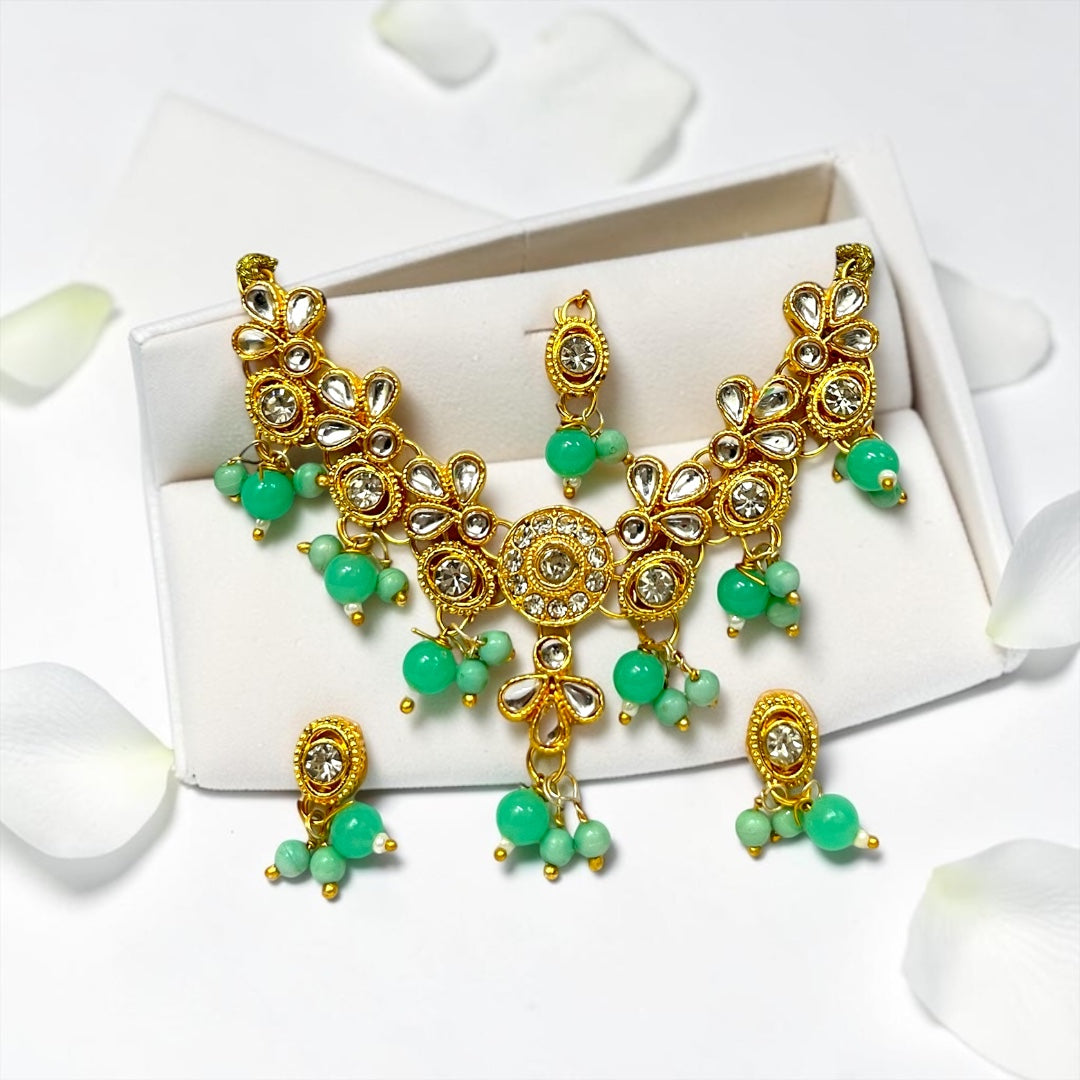 Royal Yugal Sarkar Kundan Haar, Kundal & Maangtika Shringar Set (SPC-781) | Divine Pearl Jewelry for Radha Krishna