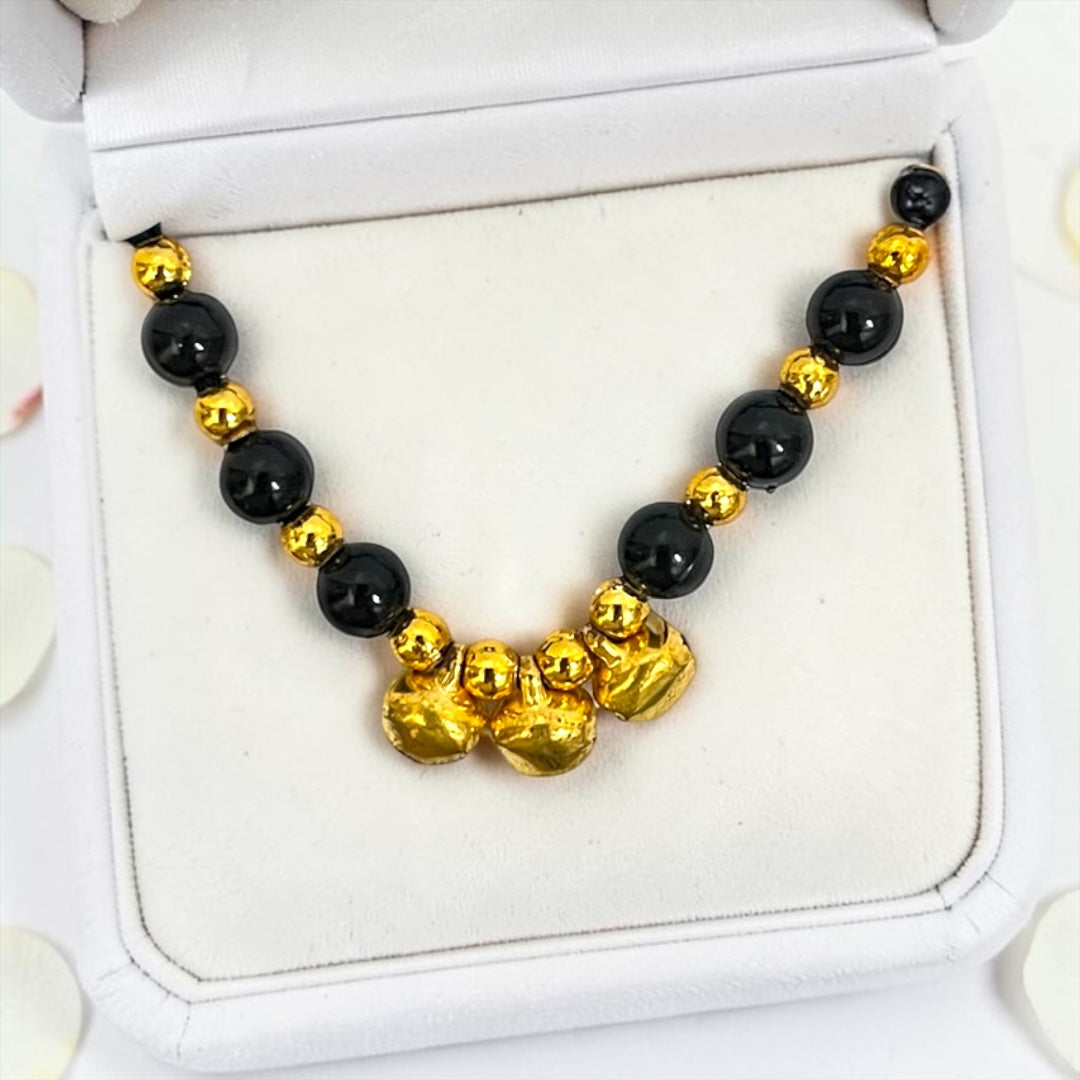 Laddu Gopal Ji Protective Black Bead Nazariya Maala with Golden Ghunghroo (SPC-738)