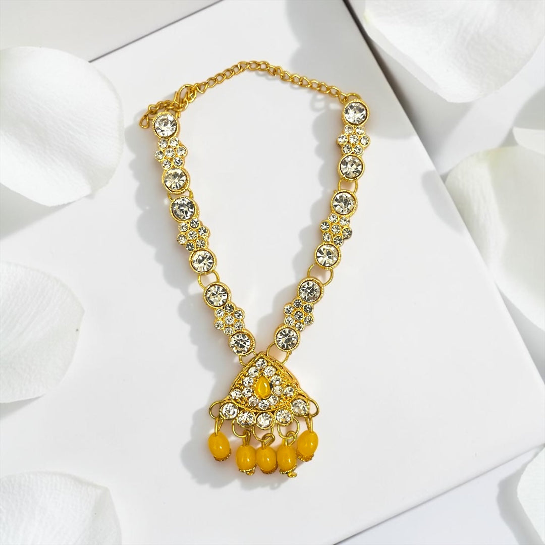 Shri Poshak Royal Teardrop Stone Center & Hanging Bead Drop Haar for Laddu Gopal Ji & Deity Idols – SPC-748