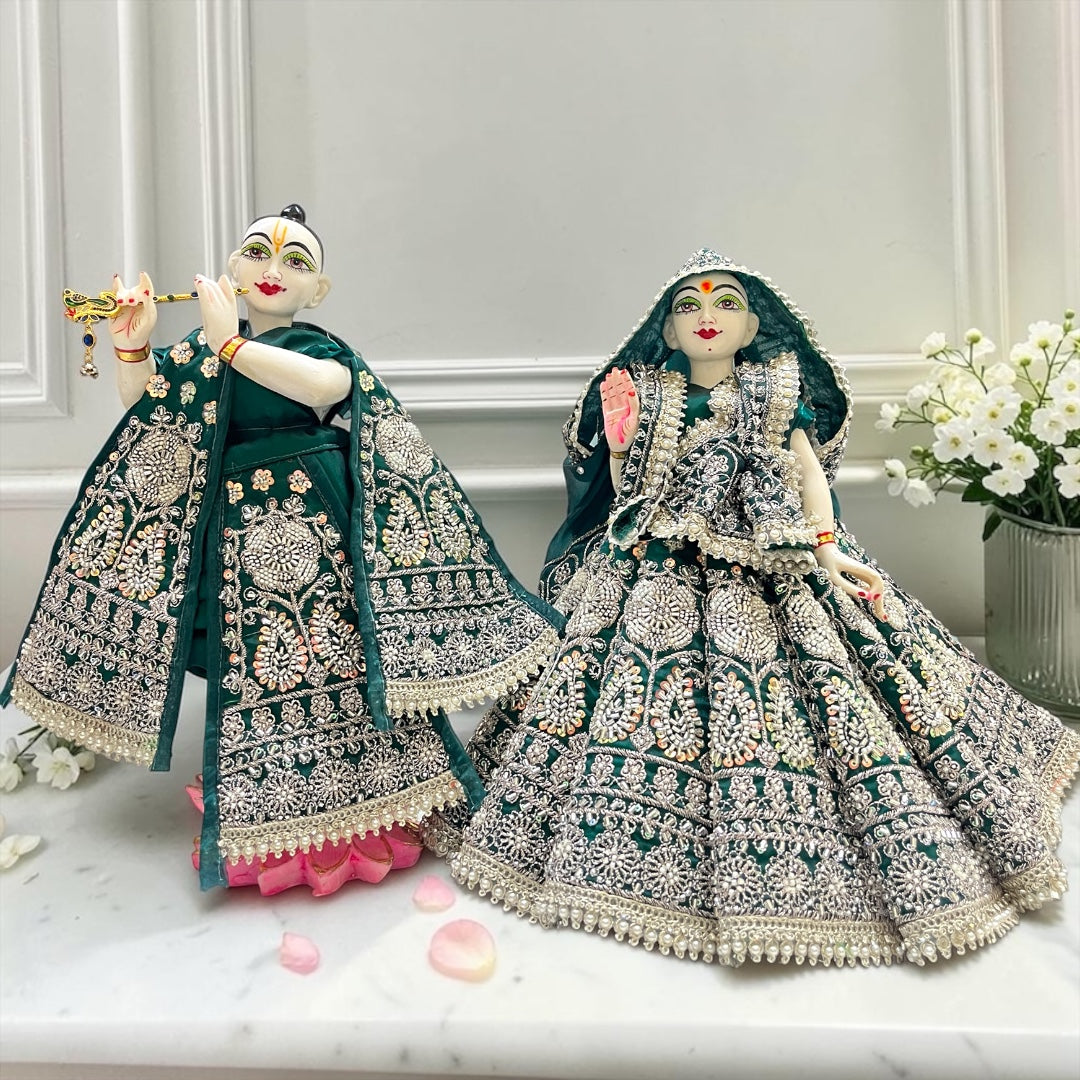 Shri Poshak Super Premium Radha Krishna Janmashtami Poshak Set (SP-I80) – Heavy Kali Lehnga & Pearl-Embroidered Fabric with Designer Patka