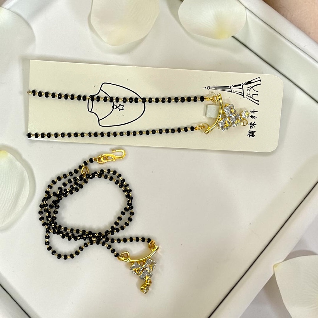 Exquisite Traditional Black-Beaded (Kali Mani) Mangalsutra with Sparkling Floral Crystal Pendant for Goddess Idols | Shri Poshak Exclusive SPC-627