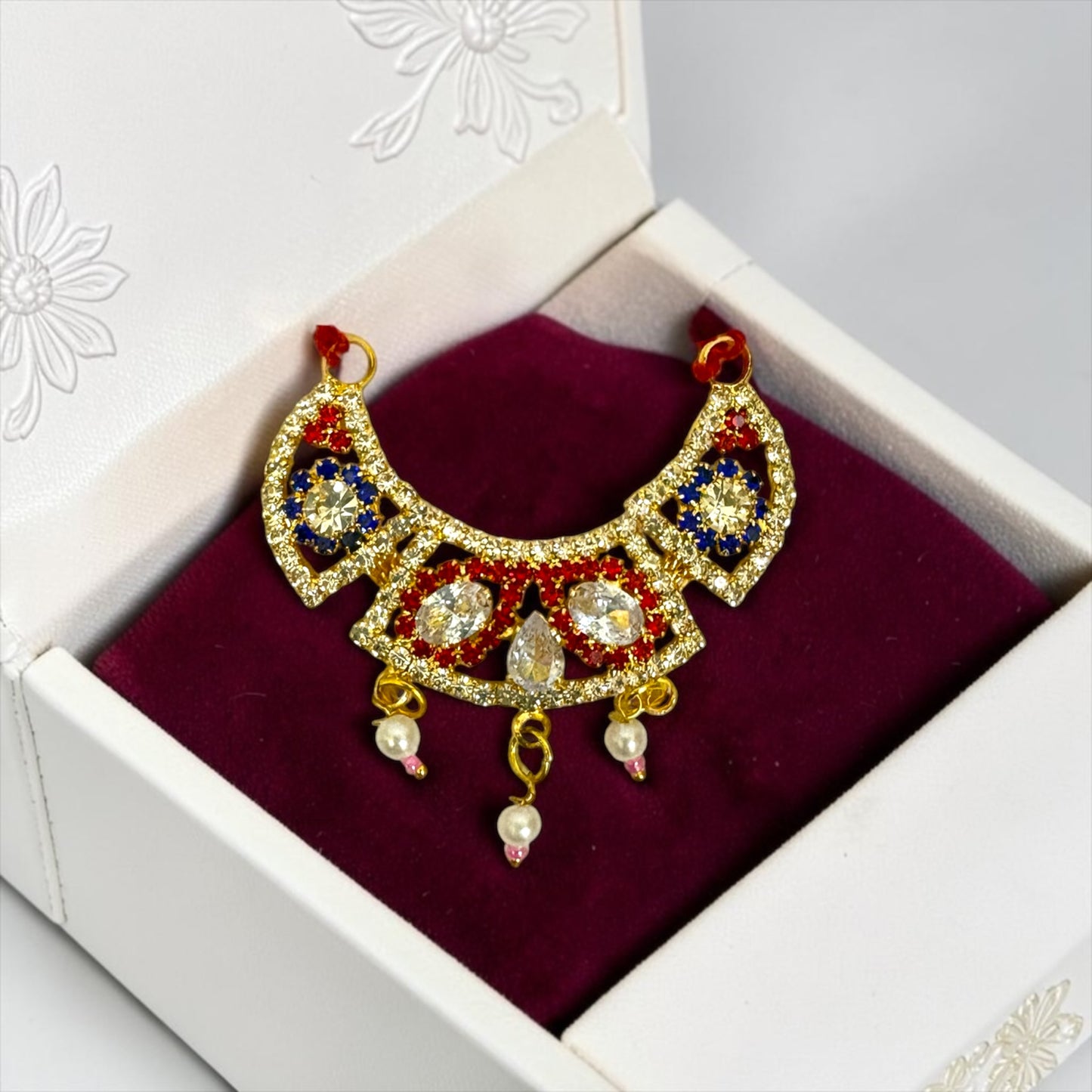 Shri Poshak Exclusive Royal Zerkin Haar with Pearl Hanging Drops SPC-751