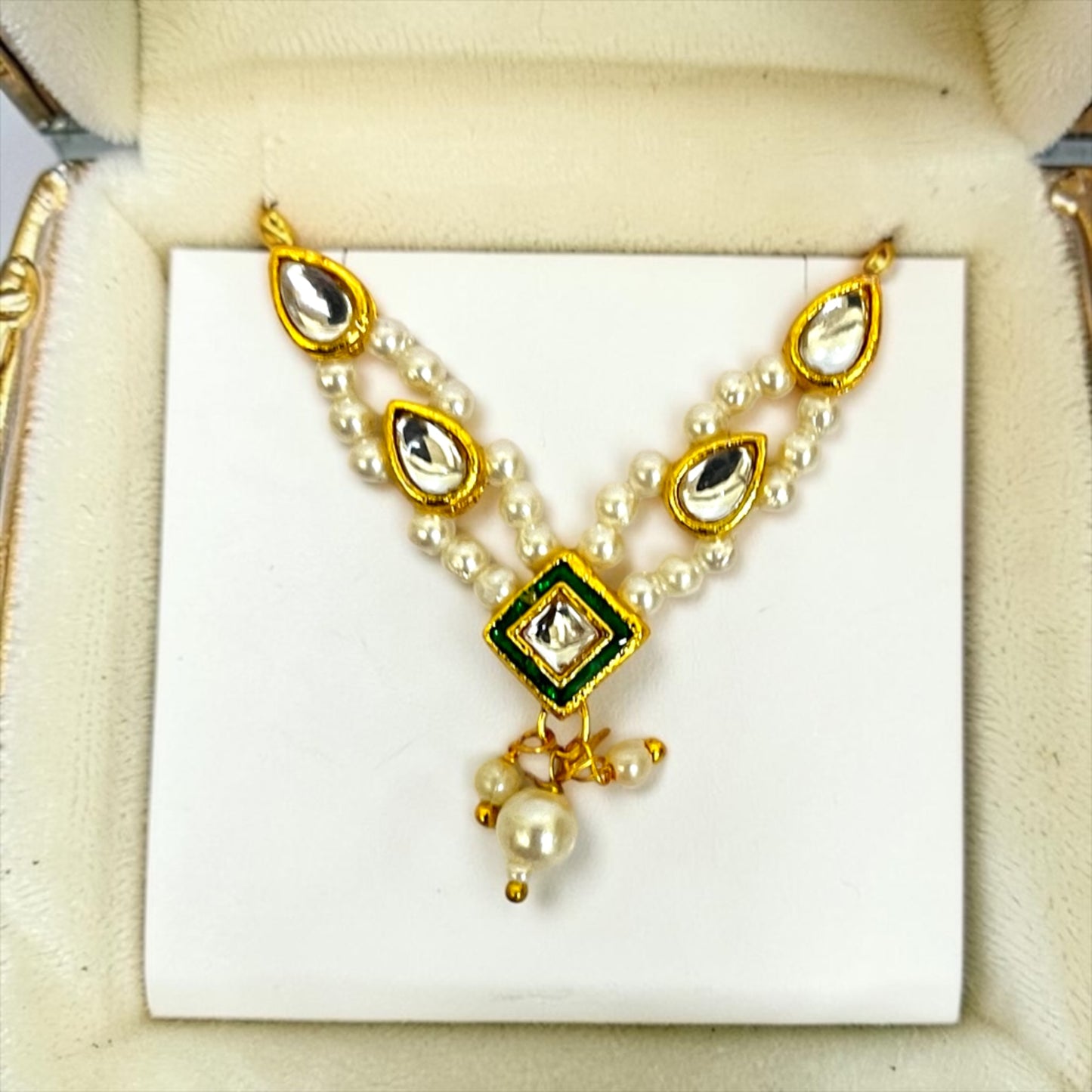 Shri Poshak Royal Kundan & Teardrop Pearl Haar (SPC-810) for Laddu Gopal & All Divine Idols Signature Red & Gold Meenakari