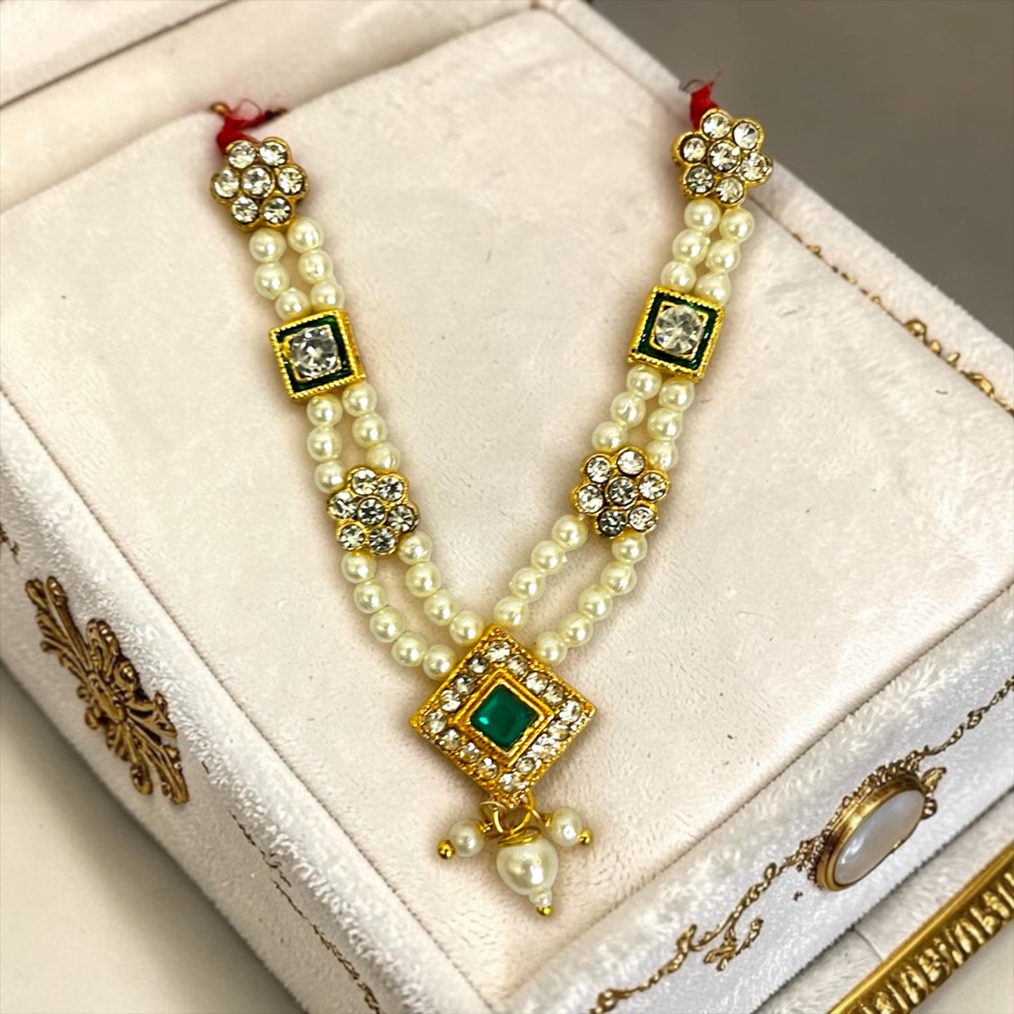 Shri Poshak Royal Kundan & Diamond-Pendant Pearl Haar (SPC-808) for Laddu Gopal & All Divine Idols