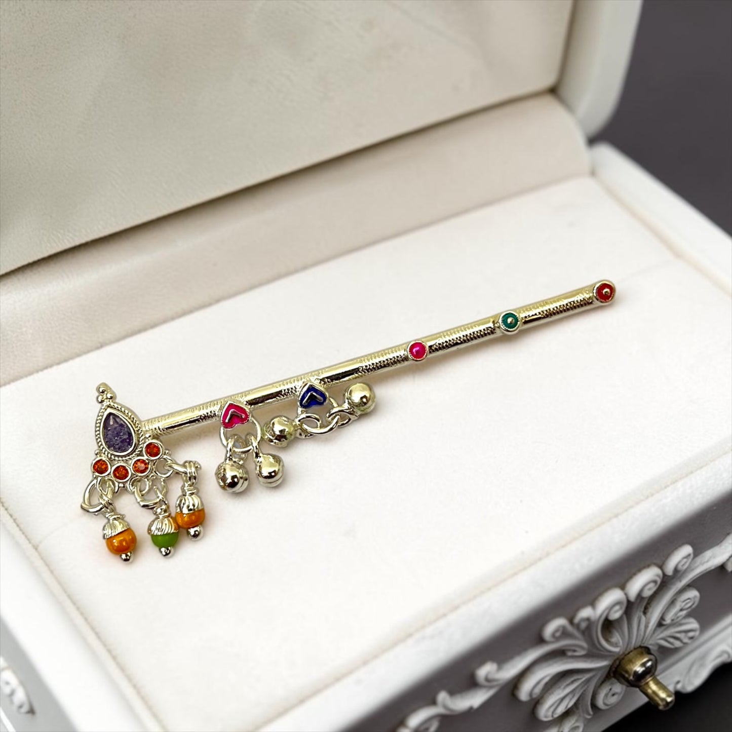 Royal Floral Crown Meenakari & Ghungroo Bansi — Premium Divine Shringar by Shri Poshak