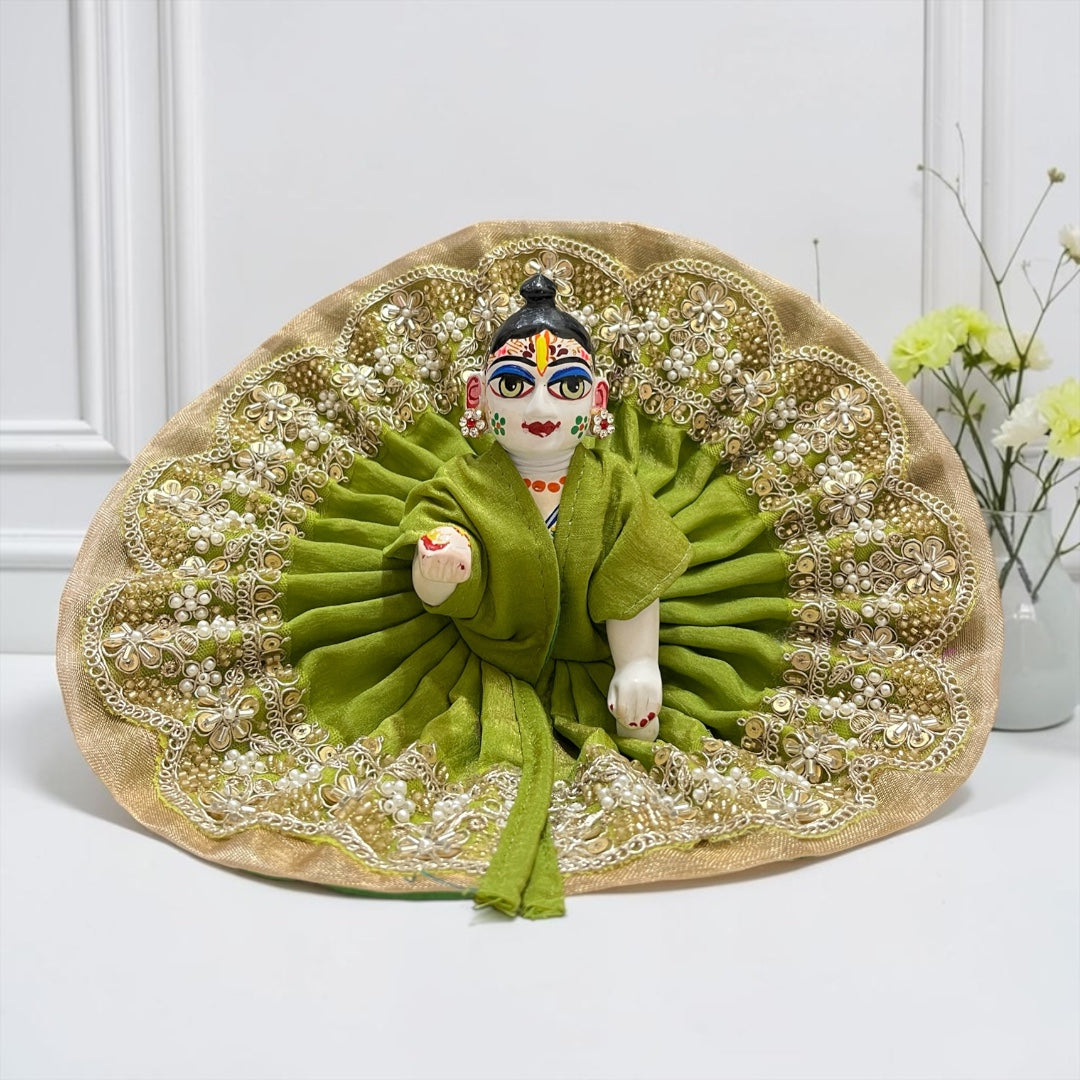 Designer Heavy Pearl & Golden Zari Work Laddu Gopal Poshak SP-I94 Premium Silk Dress
