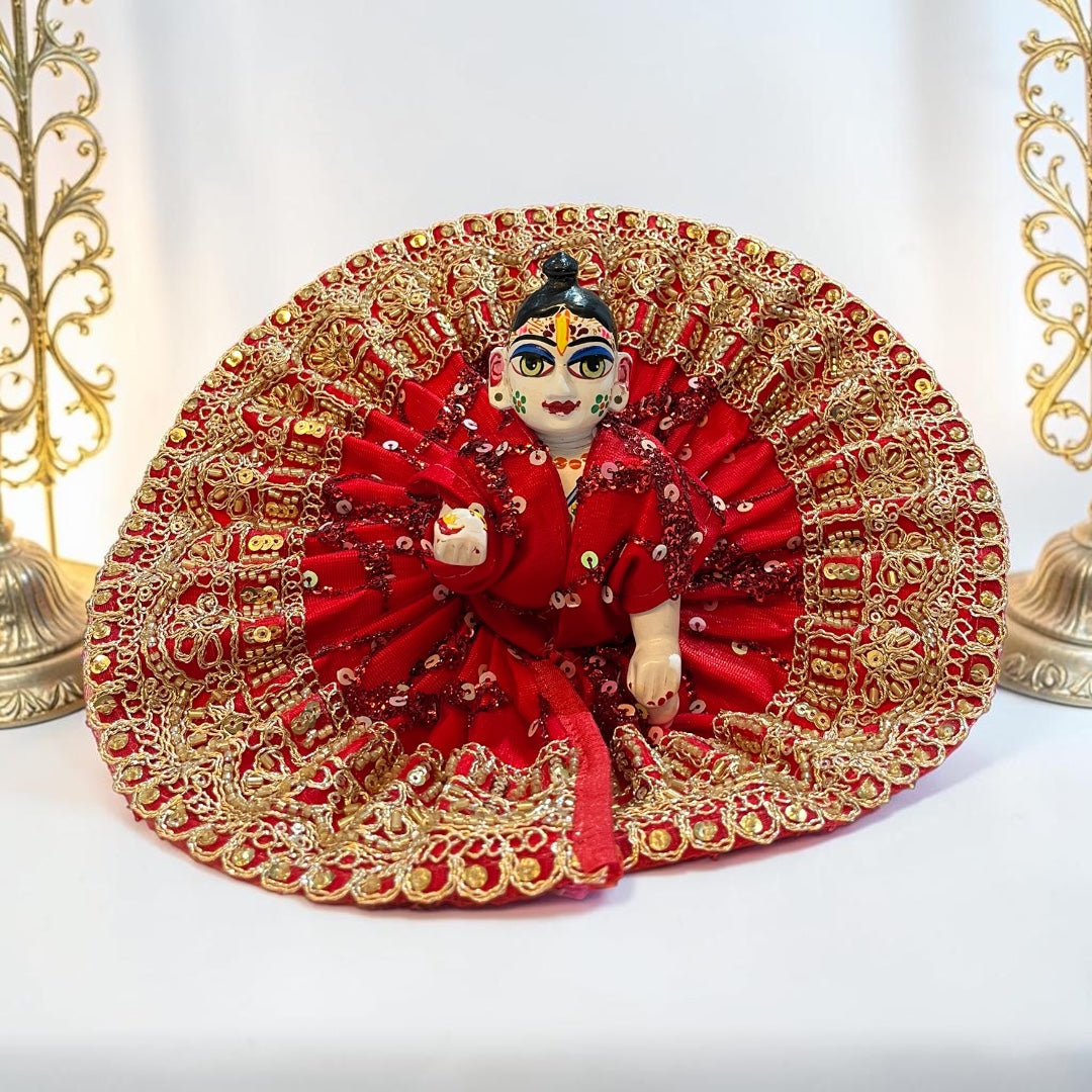 Shri Poshak Premium Heavy Gold Lace & Sequin Designer Laddu Gopal Poshak Dress SP-167