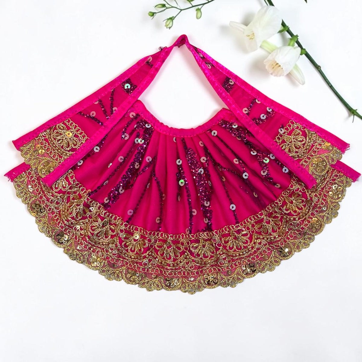 Radiant Sequin Line & Scalloped Net Lace Lehnga Patka (SP-167)