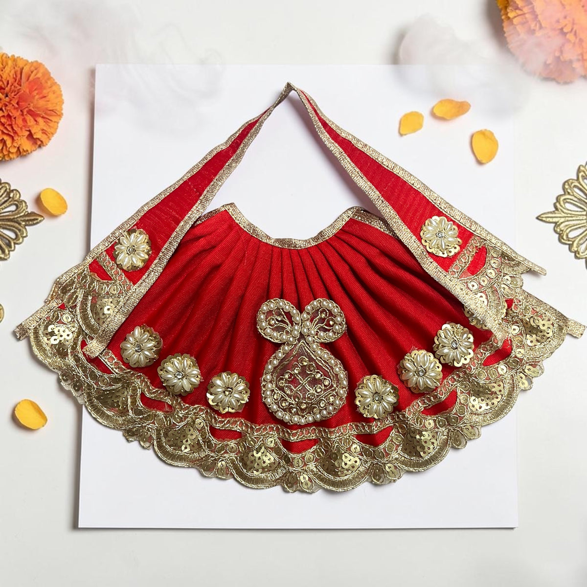 Royal Pearl Motif & Cutwork Sequin Lehnga Patka (SP-J30)