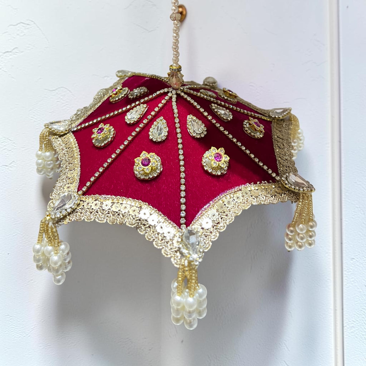 🌺 Royal Velvet Designer Divine Chatra SP-A05 (Deep Magenta & Red Golden Pearl) 🌺