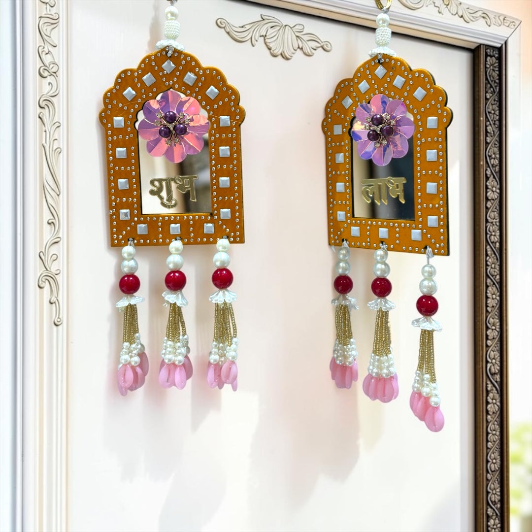 🪔 Royal Mustard Jharokha Shubh Labh Door Side Hangings (Set of 2) | Code: SP-DH5