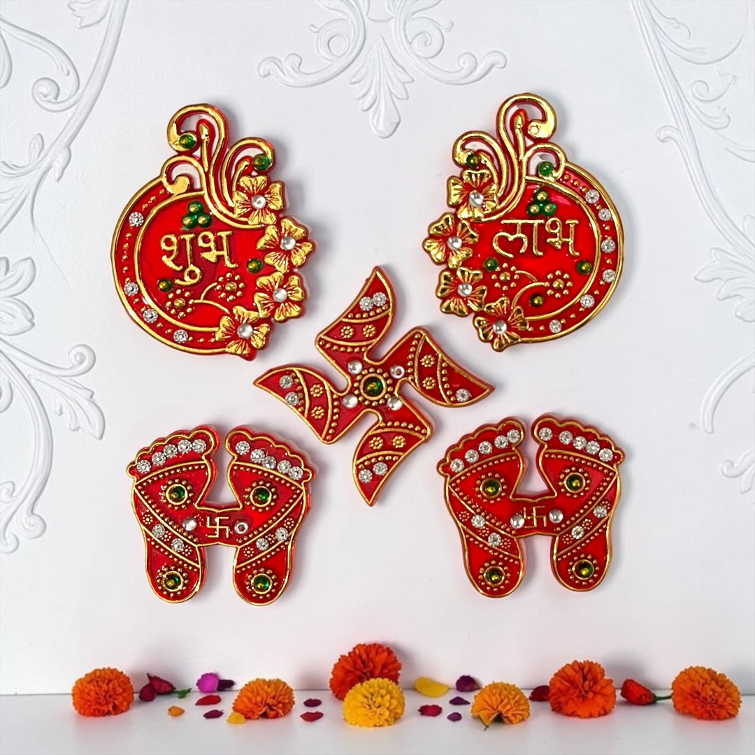🪔 Handcrafted Shubh Labh, Swastik & Laxmi Charan Combo Set (2") - SP-DH46