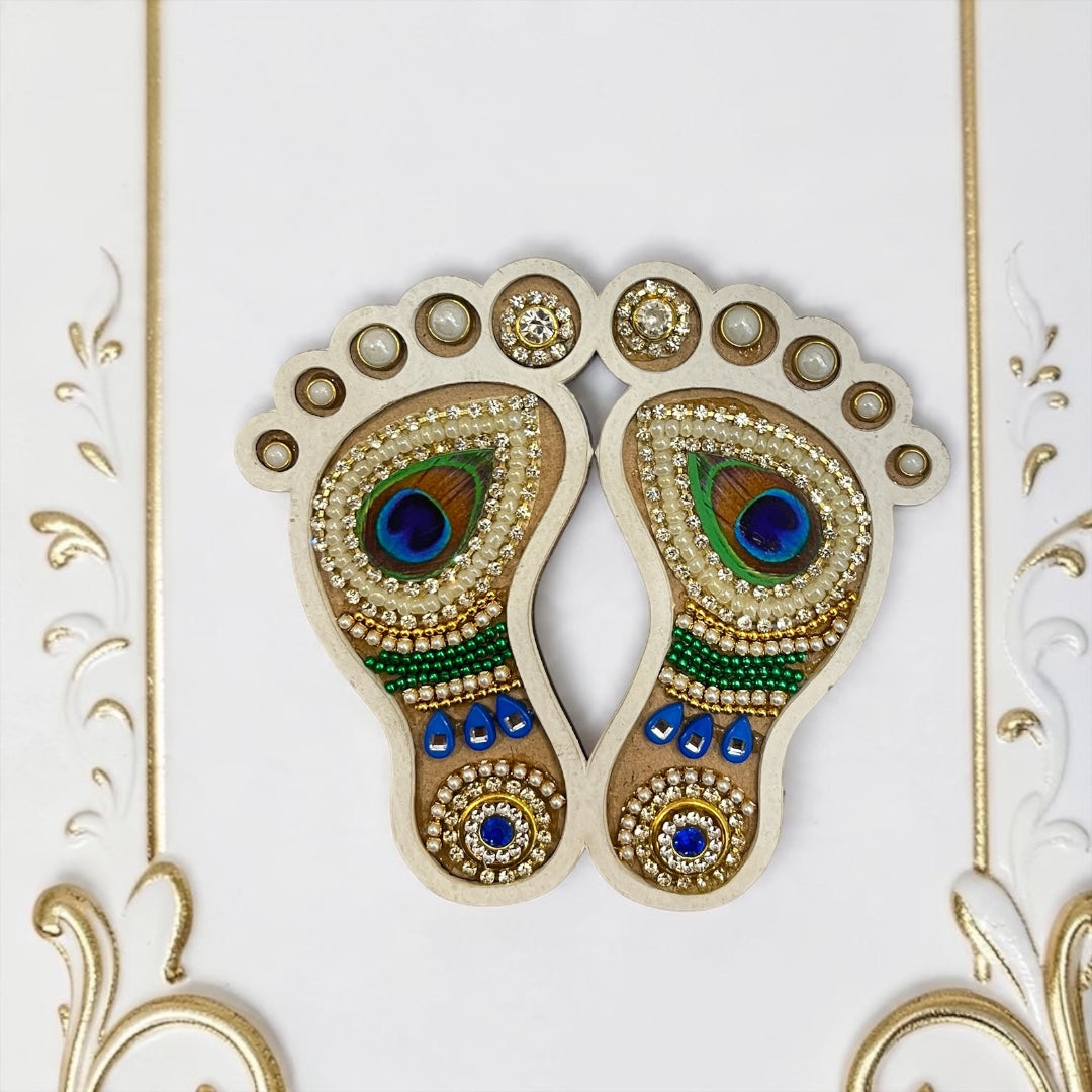 🪔 Royal Peacock Feather (Mor Pankh) Laxmi Charan Paduka Pair (3.5") - SP-DH11