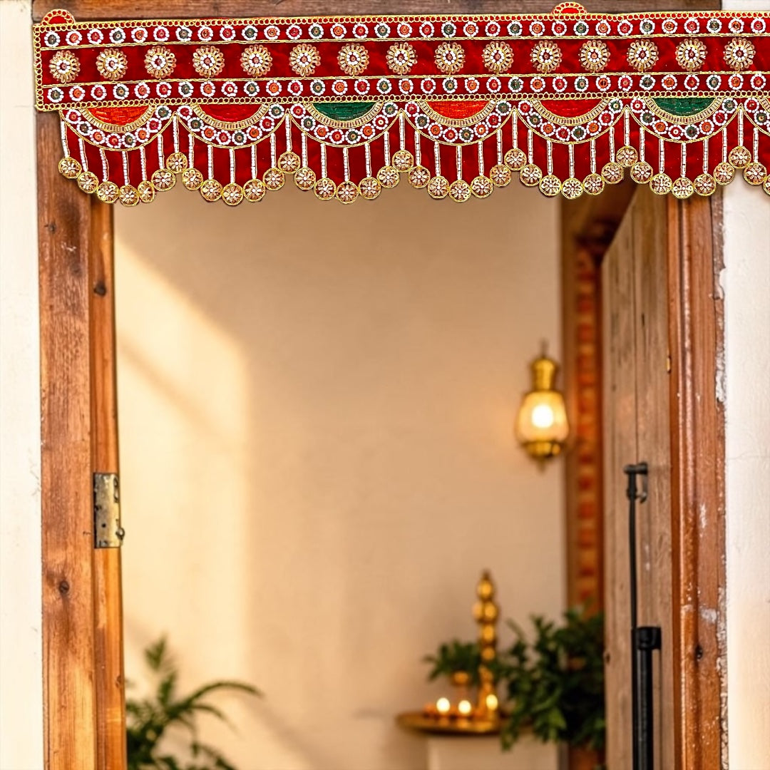 Premium Royal Red Velvet Decorative Door Hanging Toran (SP-SPT-54) – 38.5 Inches