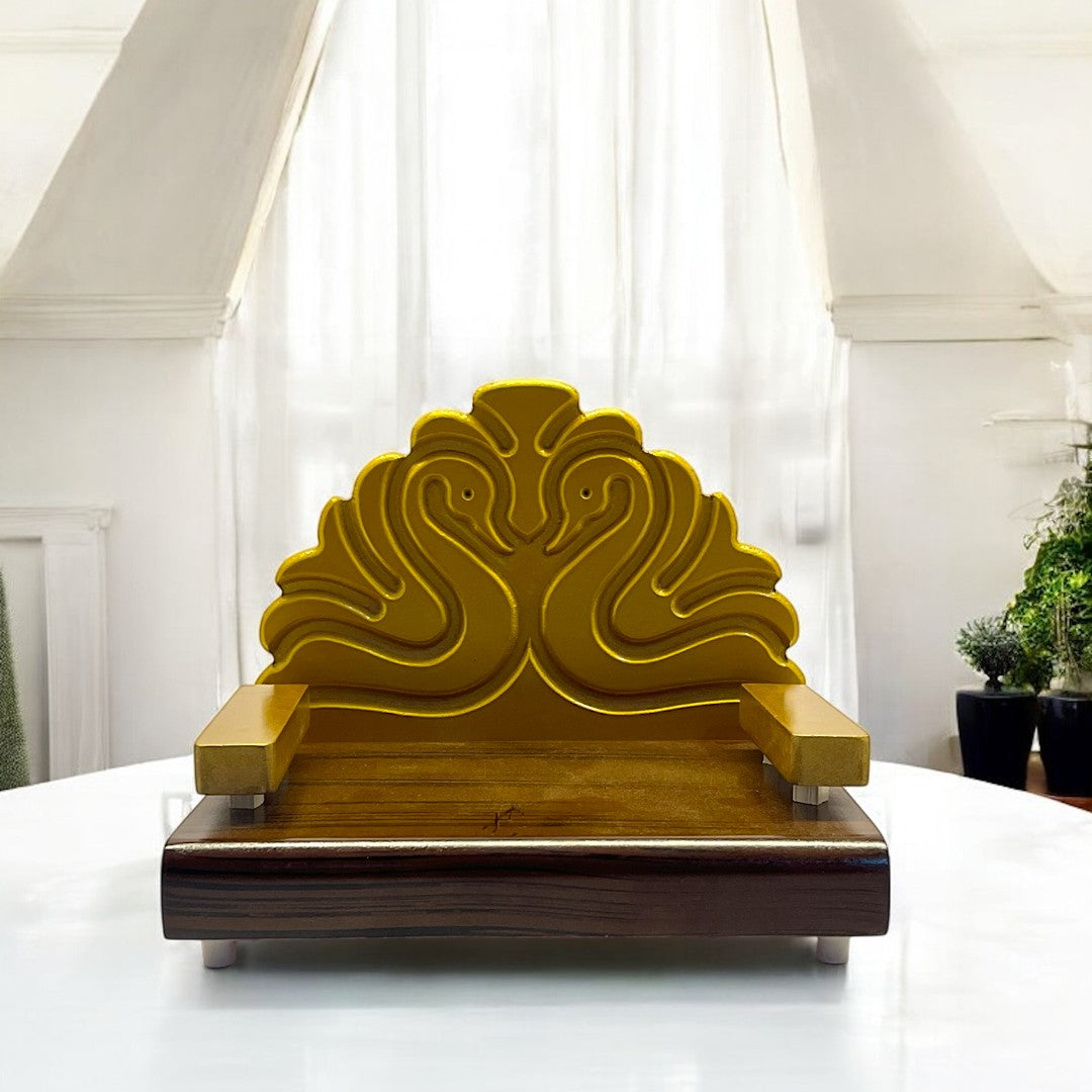 Elegant Mor Design Wooden Singhasan for Deity Idols