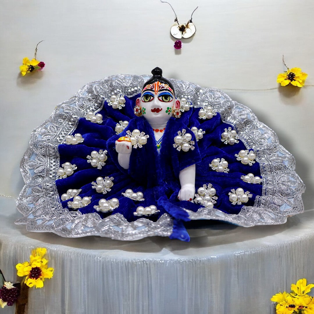 sachin and babi light blue dress Velvet Winter Poshak for Laddu Gopal main image 1