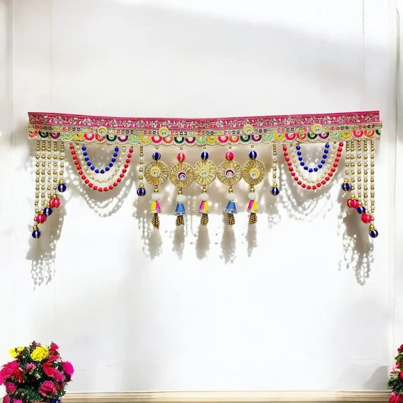 Shubh Labh floral pearl toran wall hanging SP-DW03 for main door - Shri Poshak, Mathura