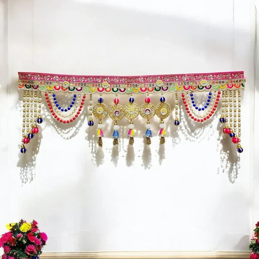 Shubh Labh floral pearl toran wall hanging SP-DW03 for main door - Shri Poshak, Mathura