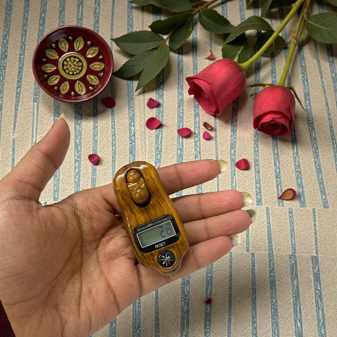 Digital Wooden-Finish Chanting Counter with Integrated Compass