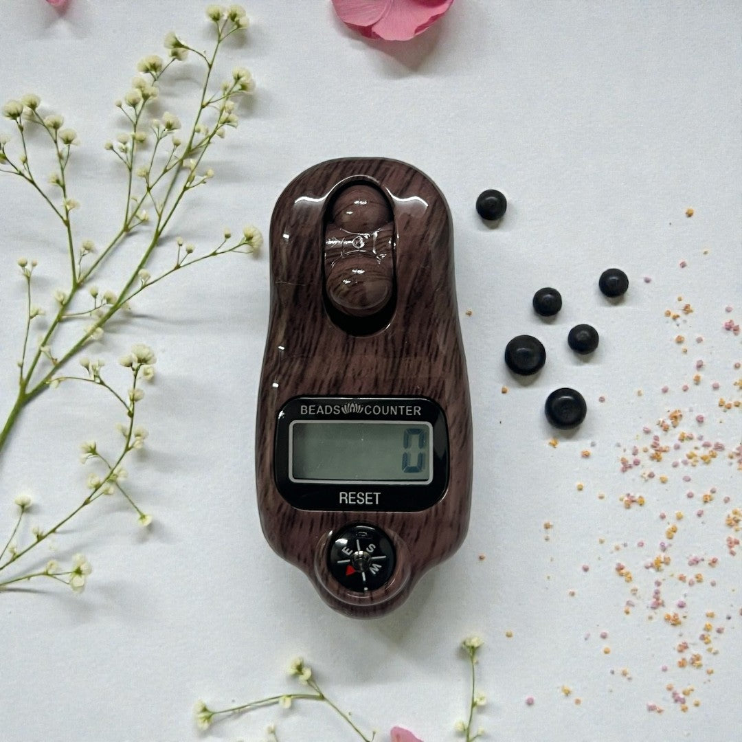 Digital Wooden-Finish Chanting Counter with Integrated Compass