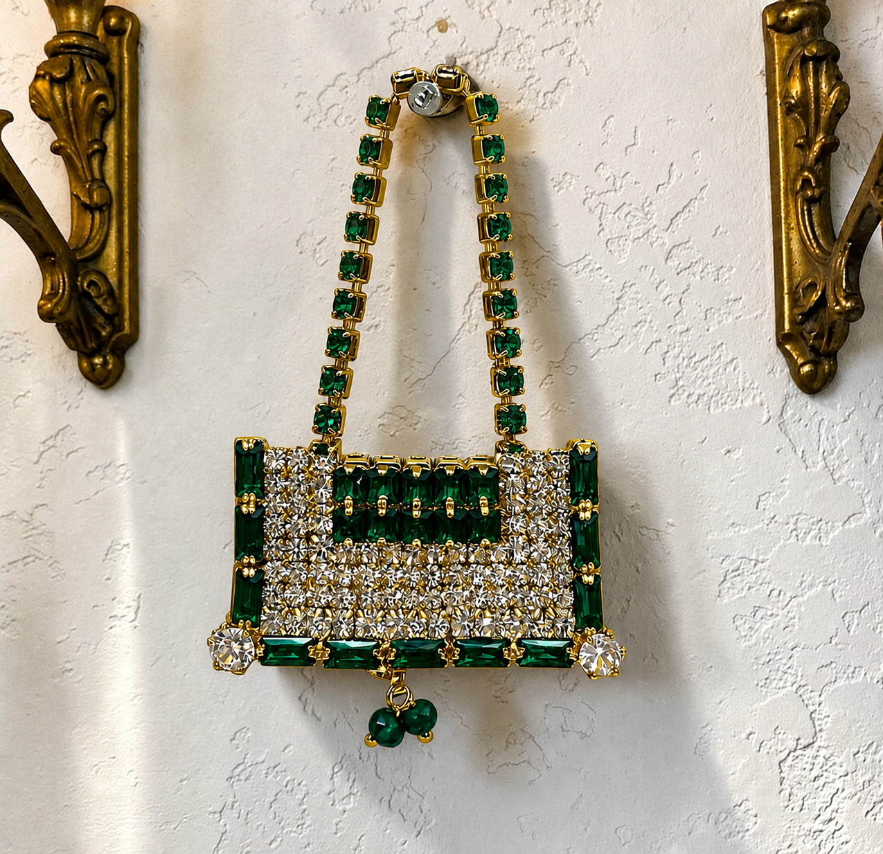 Royal Rectangular Designer Zerkin Studded Tote Purse (SPC-605) – Luxury Handcrafted Shringar Accessory with Crystal Bead Drops for All Divine Goddess Idols