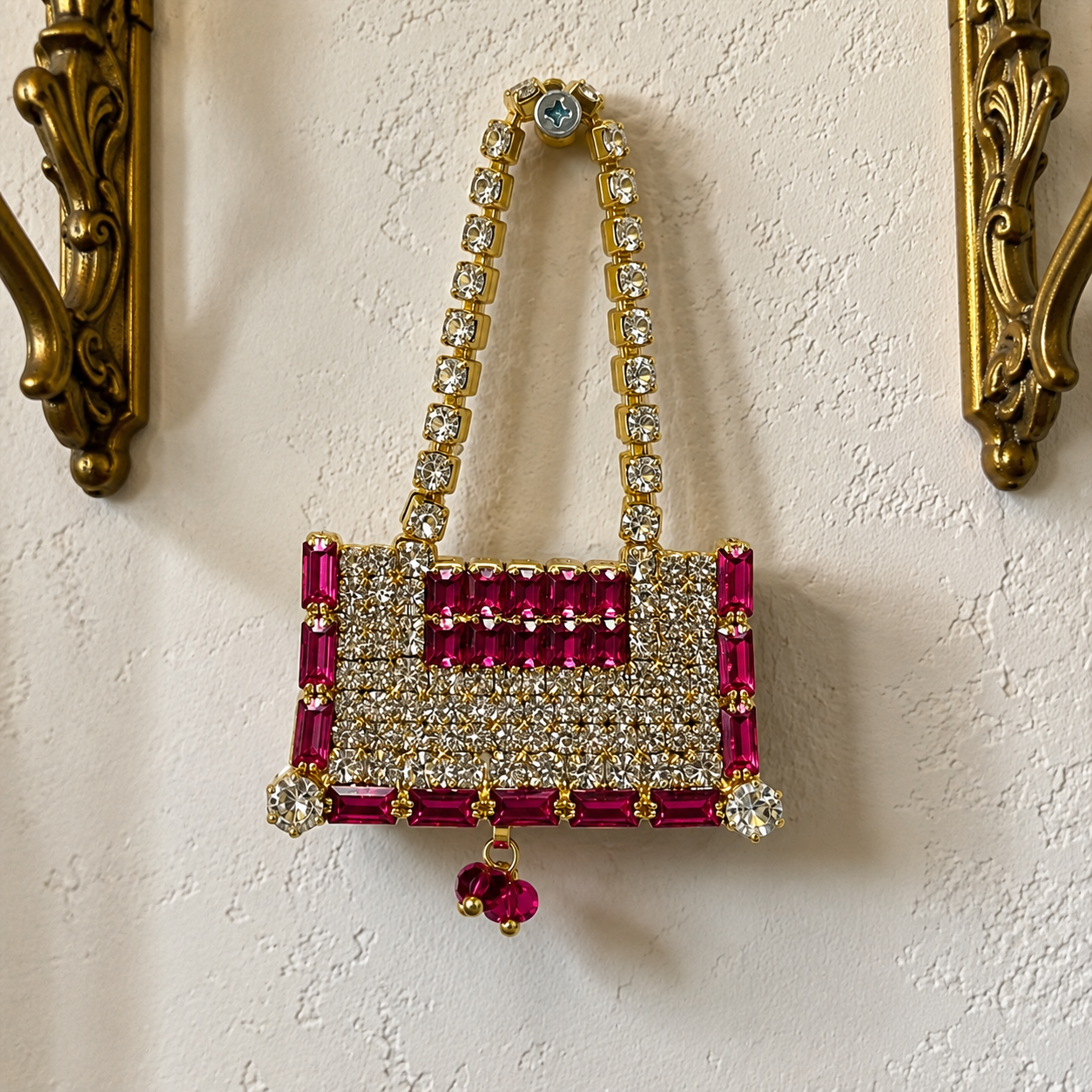 Royal Rectangular Designer Zerkin Studded Tote Purse (SPC-605) – Luxury Handcrafted Shringar Accessory with Crystal Bead Drops for All Divine Goddess Idols