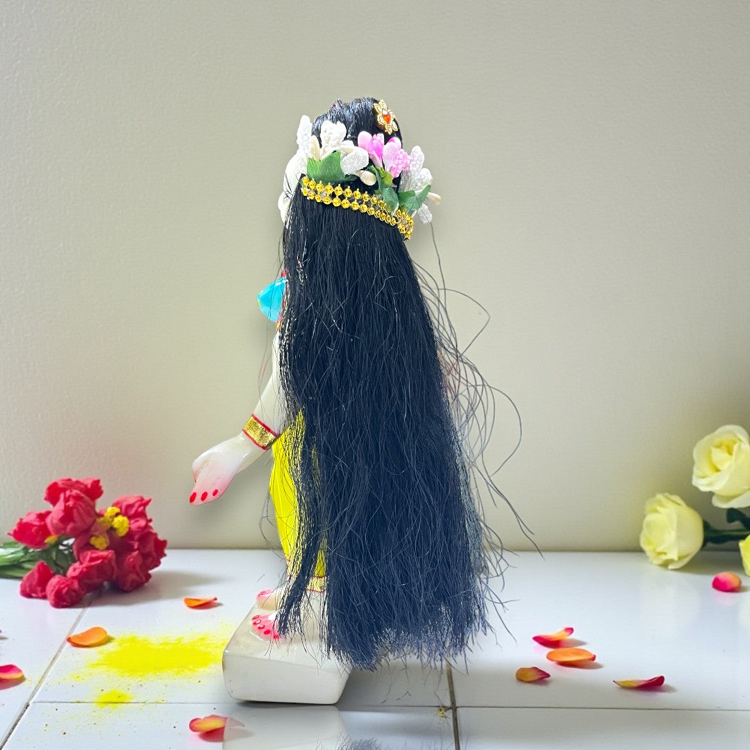 Designer Straight Hair Extension with Floral Tiara for Deities
