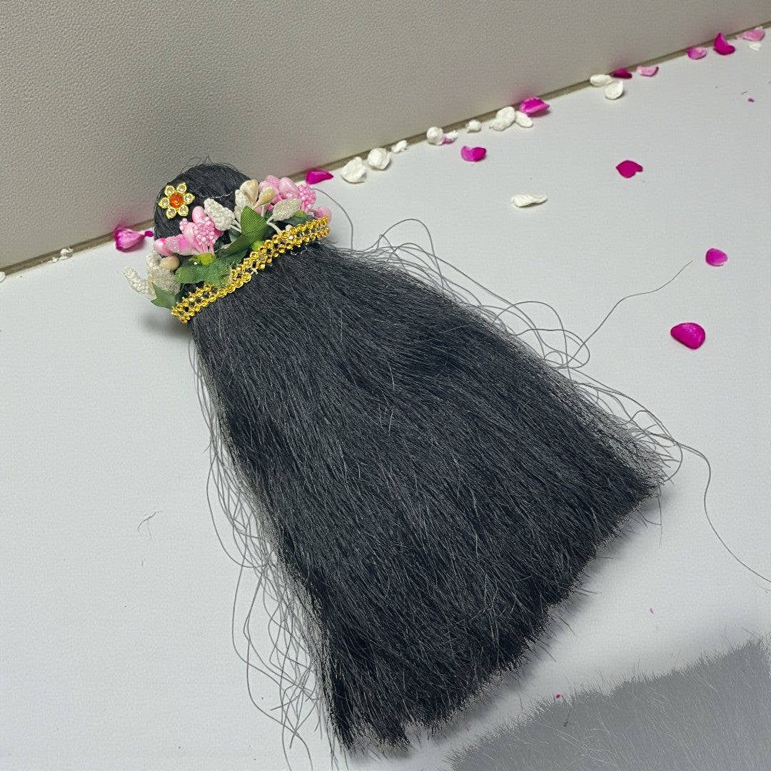 Designer Straight Hair Extension with Floral Tiara for Deities