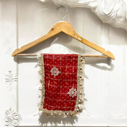 Crimson Bandhej Chunni with Pearl Gota Lace SP-H30