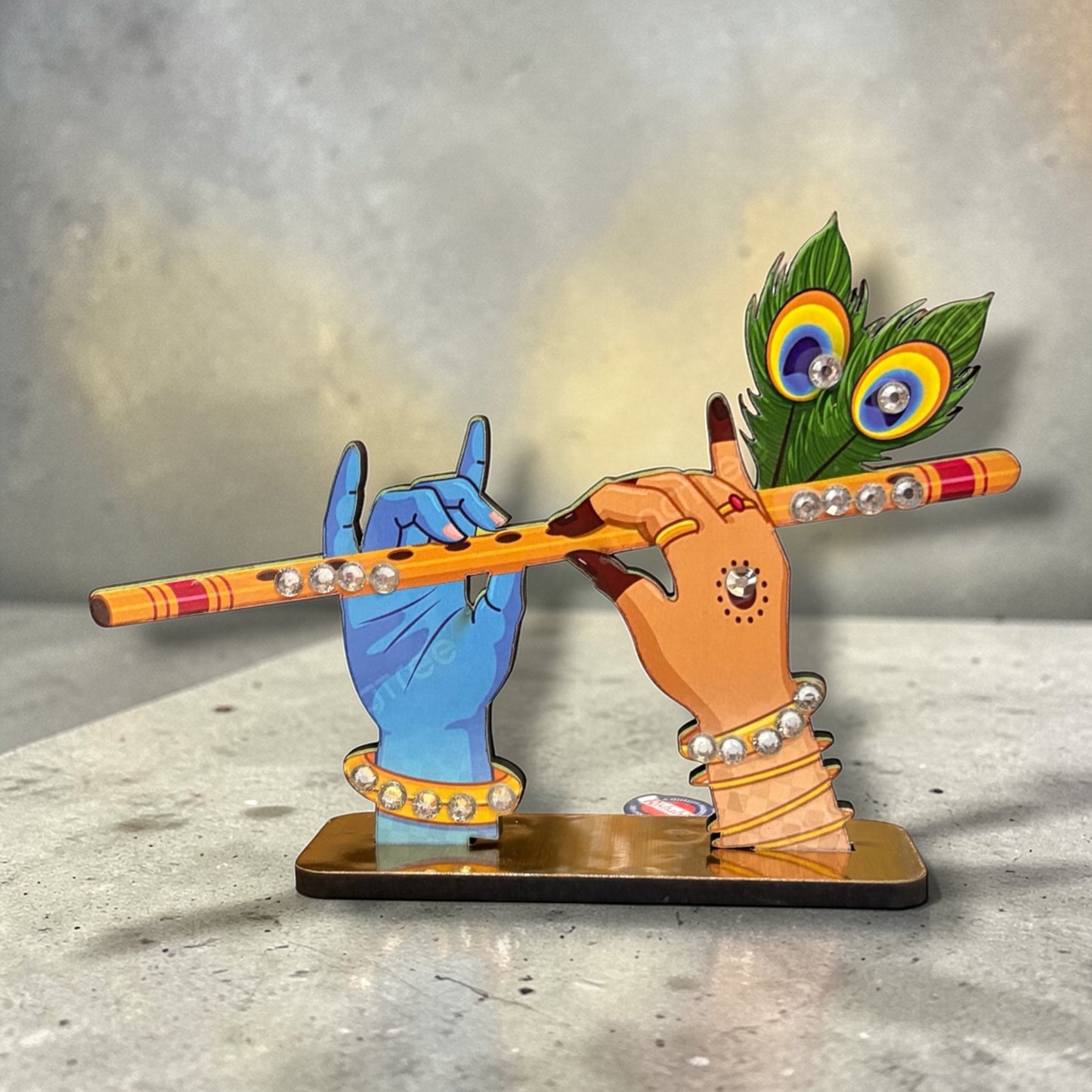 The Divine Yugal-Sangeet Flute Stand – Premium 4" MDF Hand-Painted Table & Dashboard Decor