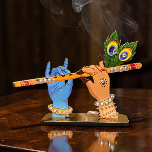 The Divine Yugal-Sangeet Flute Stand – Premium 4" MDF Hand-Painted Table & Dashboard Decor