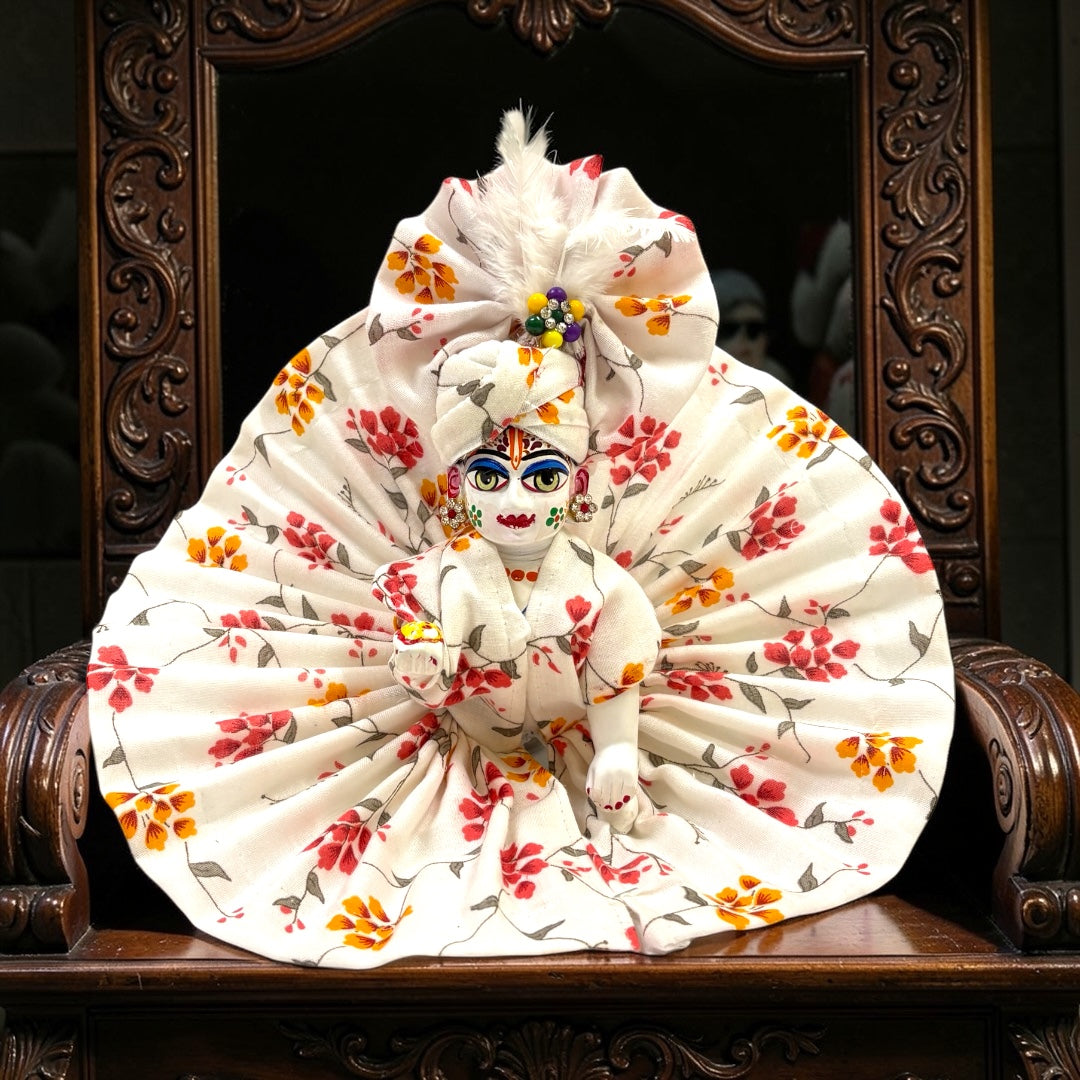Summer Special Designer Floral Laddu Gopal Ji Poshak with Matching Pagree SP-H83 – Pure Breathable Cotton