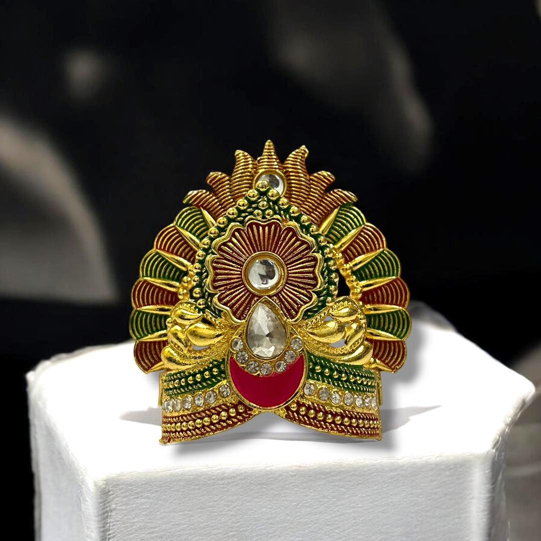 Exquisite Floral Design Meenakari Metal Mukut M-106 for Deity Idols