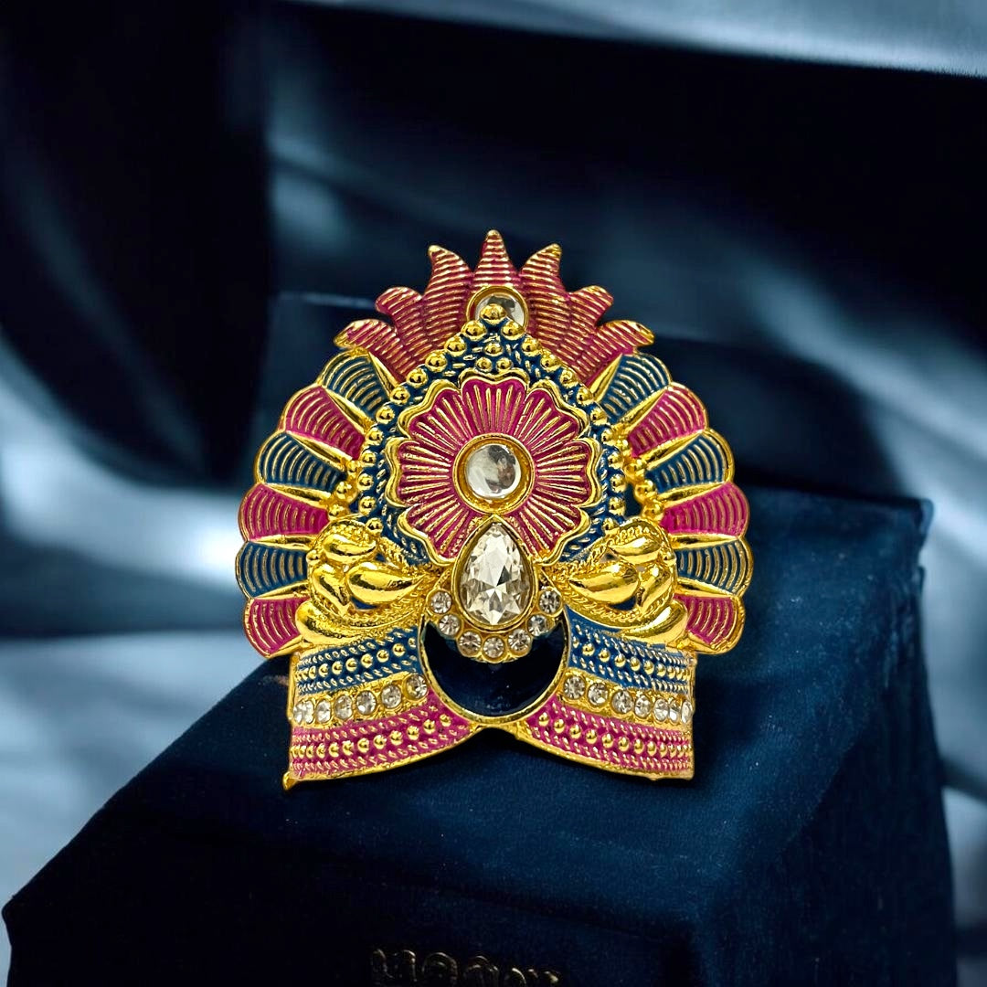 Exquisite Floral Design Meenakari Metal Mukut M-106 for Deity Idols