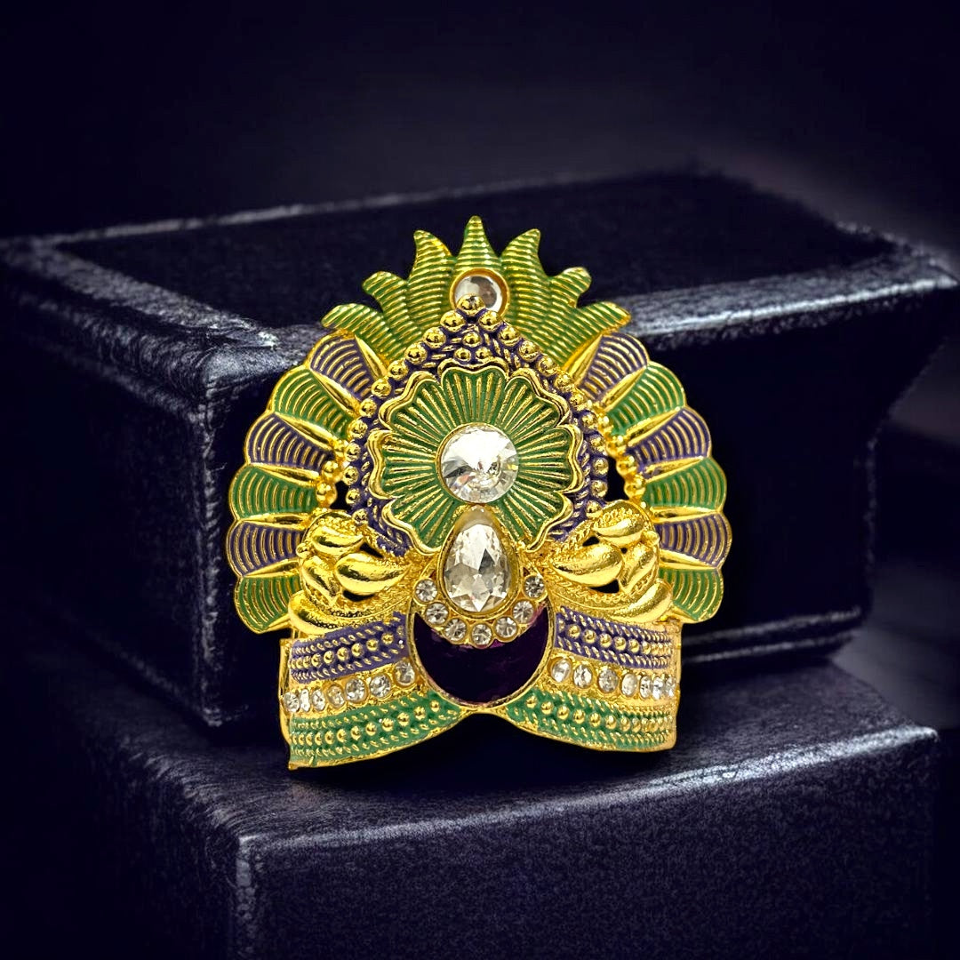 Exquisite Floral Design Meenakari Metal Mukut M-106 for Deity Idols